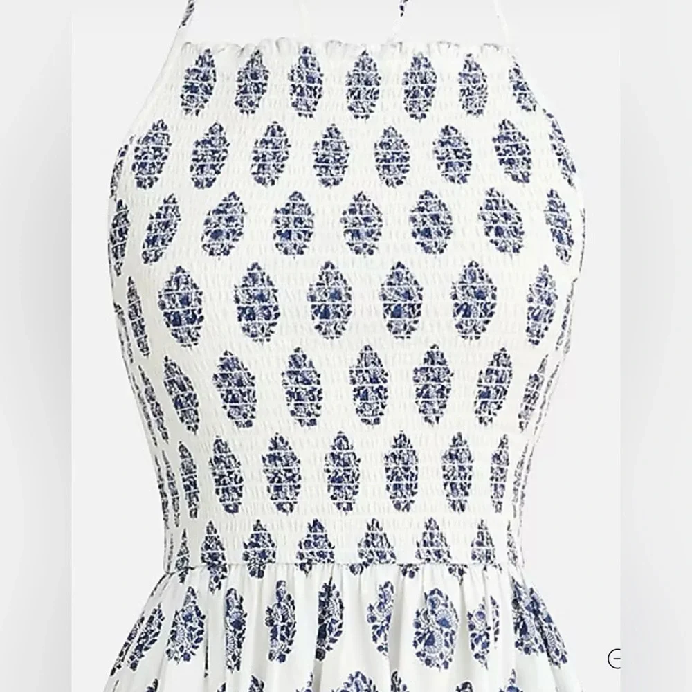 J. Crew Friday Dress in Gathered Floral Block Print  Maxi Dress - Navy Wht  - L